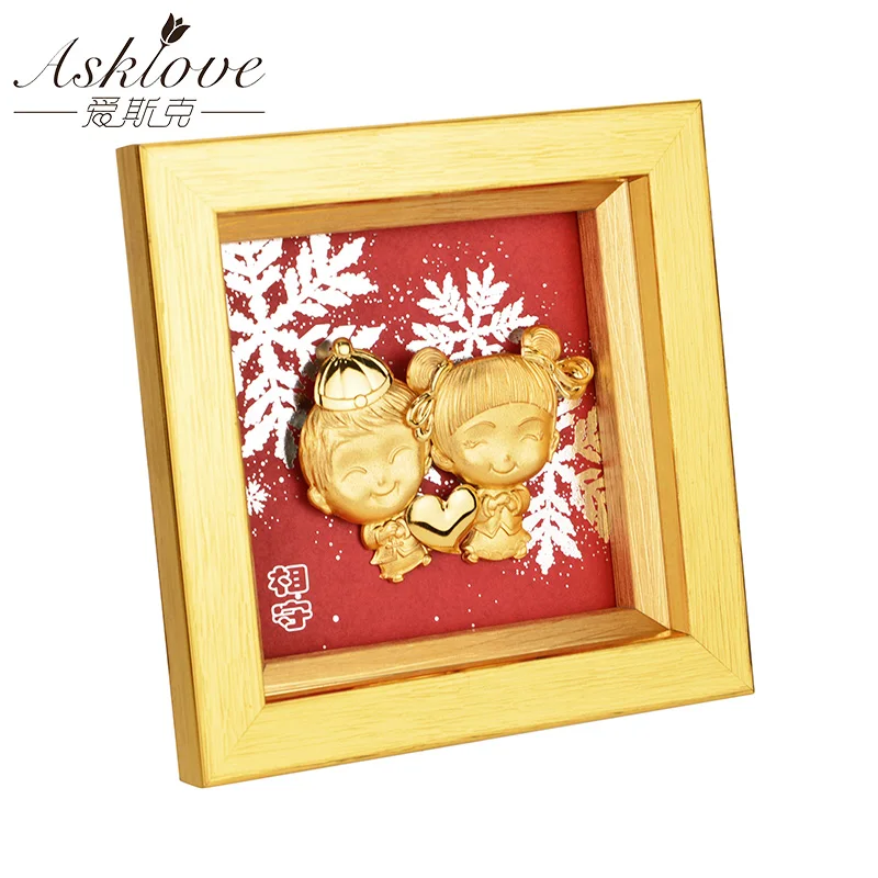 

Sweet Couple Ornament Love photo 24K Gold Foil Pictures Wedding decor Anniversary gifts Desktop framed pictures Home Decoration