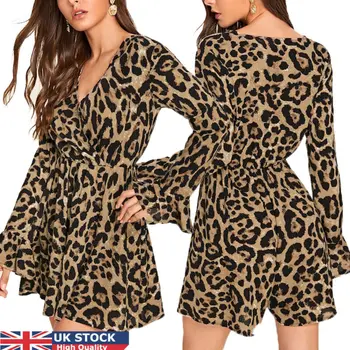 

Women Leopard Playsuit Romper Ladies Jumpsuit Summer Beach Rompers Fashion Elegant Long Sleeve Autumn Jumpsuits Clothes Sunsuit