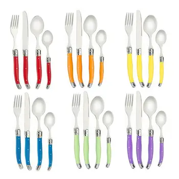 

24pcs Laguiole Style Rainbow Dinnerware set Stainless Steel Cutlery Flatware Steak Knife Dinner Fork Teaspoon Christmas Gift