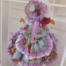 От 0 до 8 лет платье без рукавов в стиле испанской Лолиты с фиолетовыми цветами и бантом нарядное бальное платье принцессы из 2 предметов для милой девочки