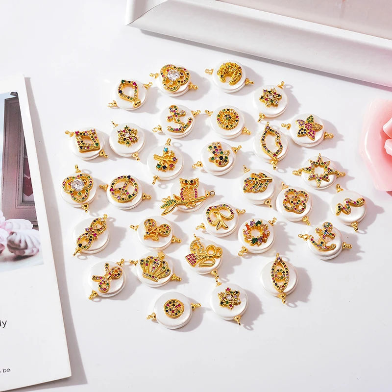 

Pearl shell Gold Decorative Floating Copper Leaf Charm Connectors Findings Accessories Fashion Necklace Bracelet DIY Making