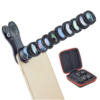 

10in1 Phone Camera Lens Kit Fisheye Wide Angle Telescope Macro Mobile Lenses For iPhone Samsung Redmi 7 Huawei Cell Phone