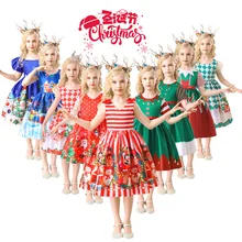Christmas PrintingDress for Baby Girls Gowns Kid New Years Party Vestidos Dress 4-10 Years Children Snowman Santa Claus Clothes