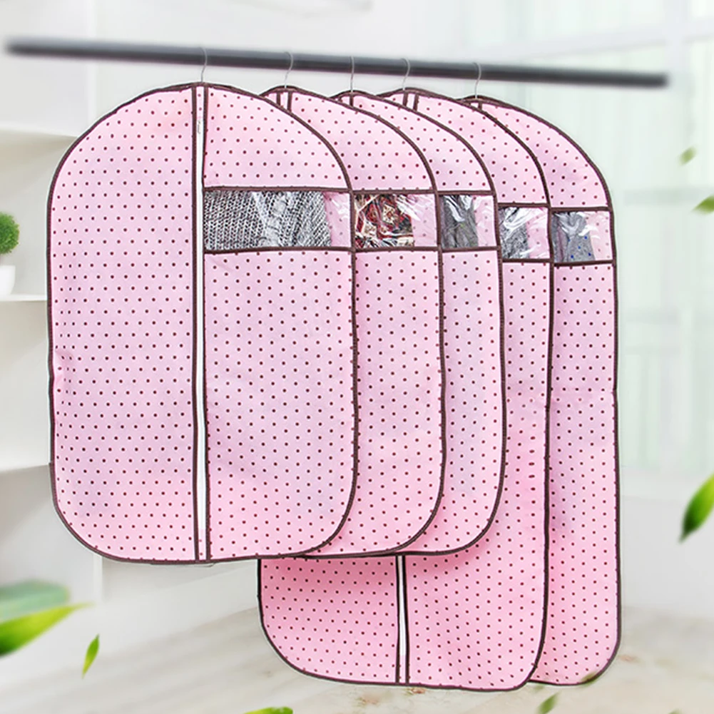 Transparent Protector Large Home Wardrobe Garment Bag Hanging Dress Dot Suit Storage Clothes Cover Dustproof Non-woven Zipper