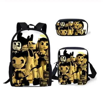 

16Inch Backpack Kids Book-bags Bendy and the Ink Machine Pattern School Bags Cartoon 3PC/Set Teenagers Shoulder Book Bag Mochila