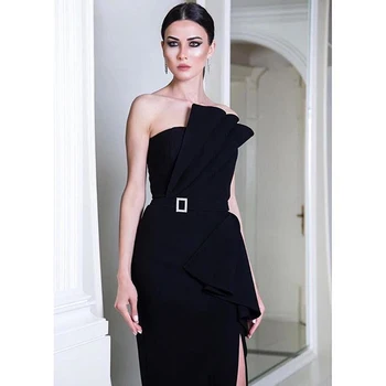 

new women dress strapless open fork black Mid-Calf Dress Elegant sleeveless Vestidos free shipping
