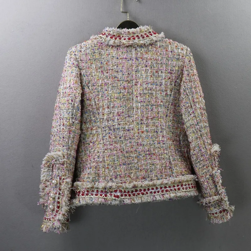 Роскошная итальянская дизайнерская женская вязанная твидовая куртка с v-образным вырезом и кисточками, элегантные женские вечерние куртки