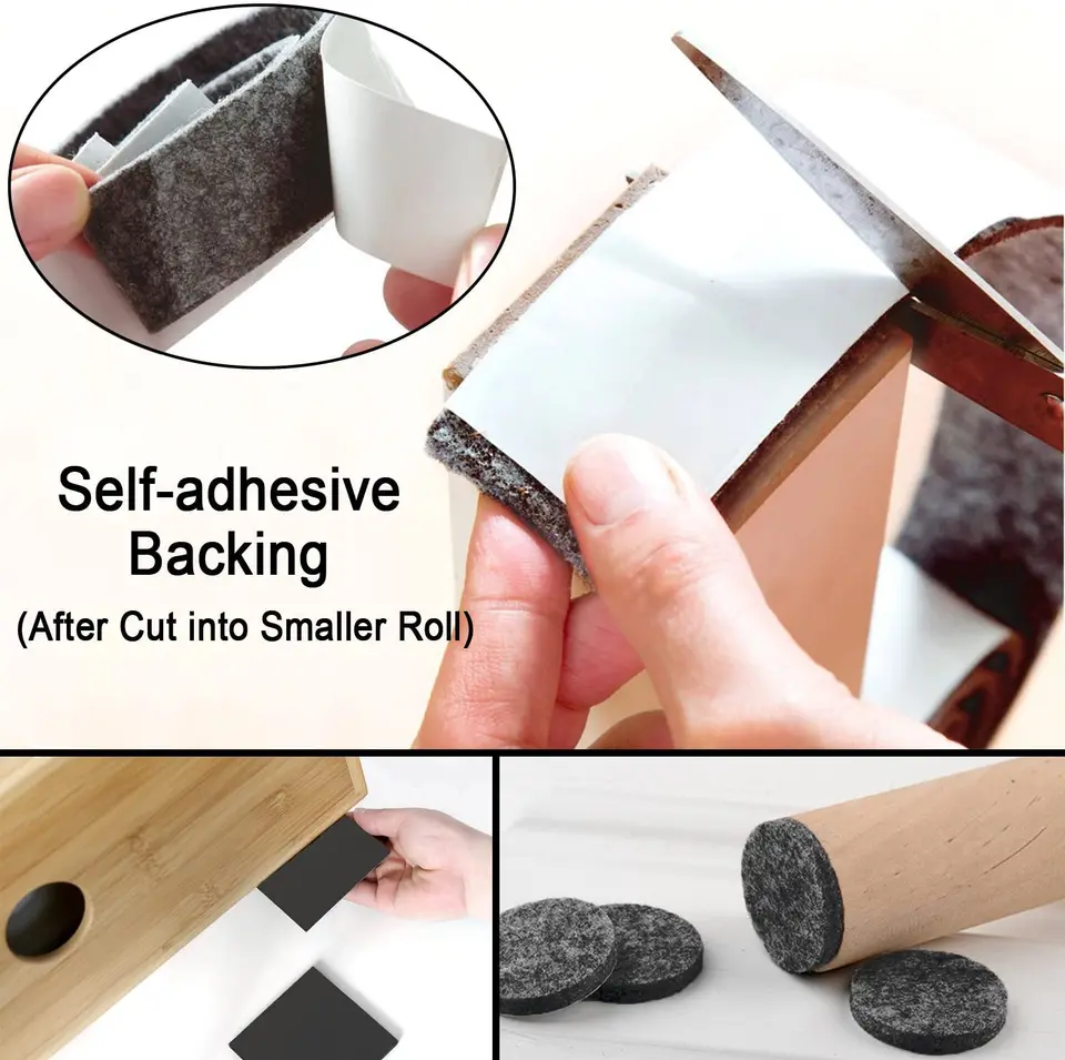 Feltro Autoadesivo Nero - 3 Rotoli Da 2 Cm, 5 Cm E 10 Cm X 100 Cm, Spessore 5 Mm, Per Sedie, Mobili E Protezione Pavimenti, Facile Da Tagliare