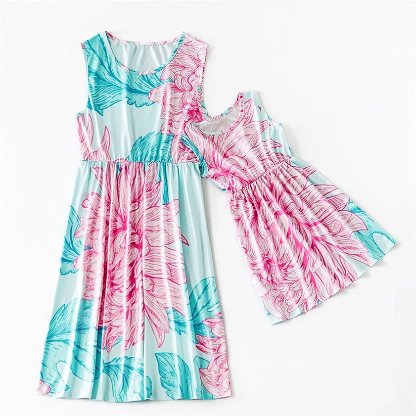 

Sleeveless Mother Daughter Flower Dresses Fashion Family Matching Outfits Look Mommy and Me Clothes Mom Baby Girls & Woman Dress