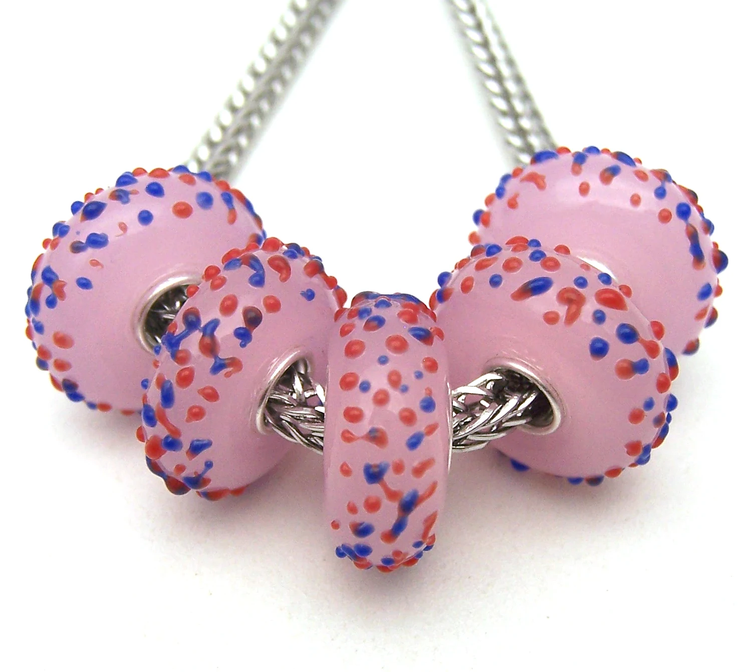 

JGWG3192 5X 100% S925 Sterling Silver Beads Murano GlassBeads Fit European Charms Bracelet DIY Jewelry LampWork Handmade