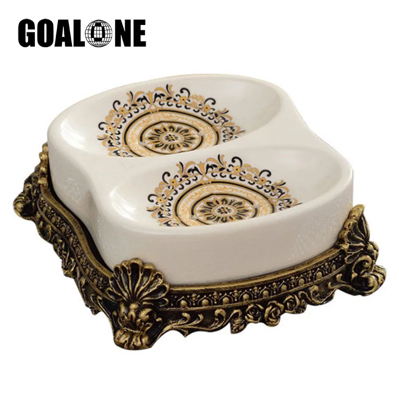 

GOALONE Creative Ceramic Soap Dish Holder with Draining Holes Handmade Double Grid Soap Box Home Decoration Bathroom Accessories