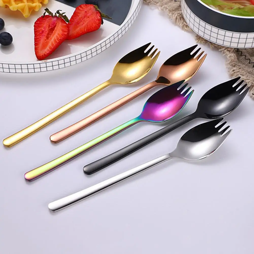 1Pcs Multifunction Spork Durable Stainless Steel Spoon Fork Noodle Fruit Salad Forks Kitchen Tools Home Tableware Dinnerware