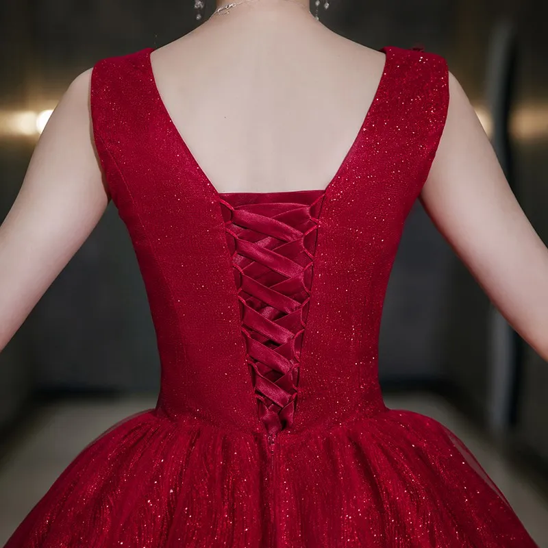 Vestido De quinceañera brillante rojo vino, vestido De fiesta sin mangas, elegante vestido De baile con cuello en V, vestidos De graduación Vintage, bata Formal personalizada