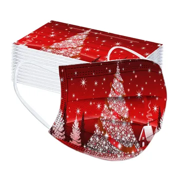 

50pc Christmas Print Masks Faceshield Snowflake Printing Protection Face Mask Disposable Non-woven Protective Mask Mascarillas