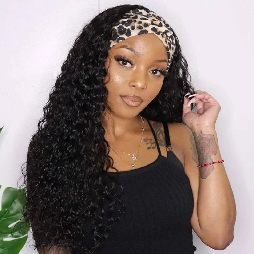 Headband No Glue Wig Synthetic Hair Curly Brazilian Ombre Synthetic Hair Wig For Black Women Remy Highlight Orange Wig