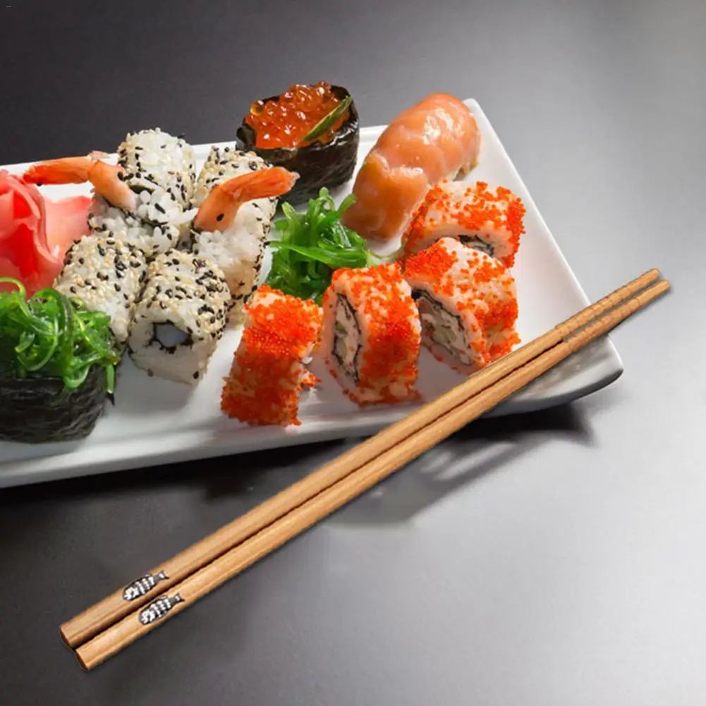 2 пары японских натуральных бамбуковых палочки для суши с принтом рыбы горячий горшок чехол палочки для еды кухонные украшения для ресторана