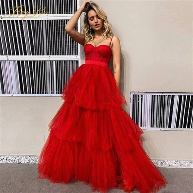 Red Evening Dress Tiered Long New Year ...