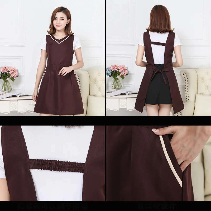 Coffee Shop Flower Shop Nail Work Waiter Apron Dress Household Overalls Brief Adult Sexy Girl Woman Apron Polyester With Pocket