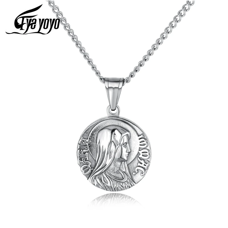 EyeYoYo титановая сталь Передняя и задняя Дева Мария резное ожерелье мужские