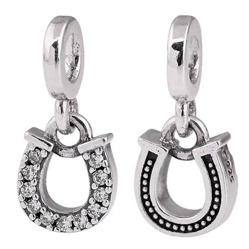 

New 925 Sterling Silver Bead Charm My Lucky Horseshoe With Crystals Pendant Beads Fit Bracelet Bangle DIY Jewelry