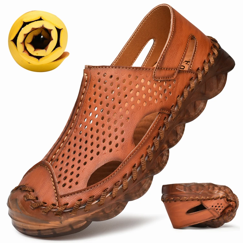 Летняя Новинка 2020 года Кожаная дышащая мужская обувь с отверстиями Удобная