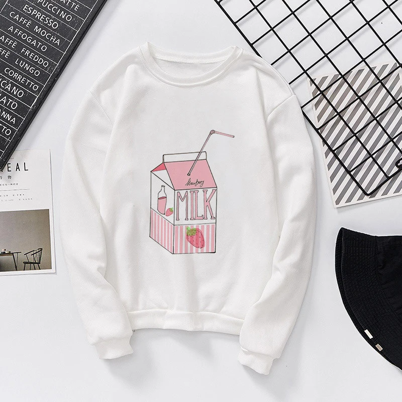 Осенняя мода стиль напиток печати мультфильм стиль Harajuku Повседневная мода личности уличные спортивные ветер Женская толстовка, худи