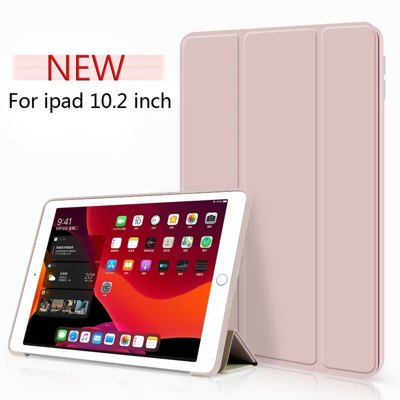 

Simple Solid Color Smart Case for IPad 10.2 inch PU+ Silicone Case Sleep/Wake Portable Tri-fold Stand Case for IPad 10.2 -inch