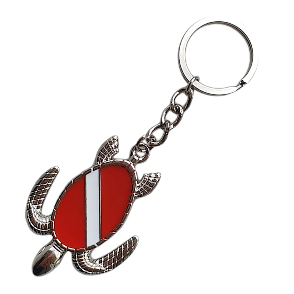 Realistic Life-like Key Chain Ocean Theme - Sea Turtle with Scuba Diving Flag - Bag Tag, Car Motorcycle Keys Holder