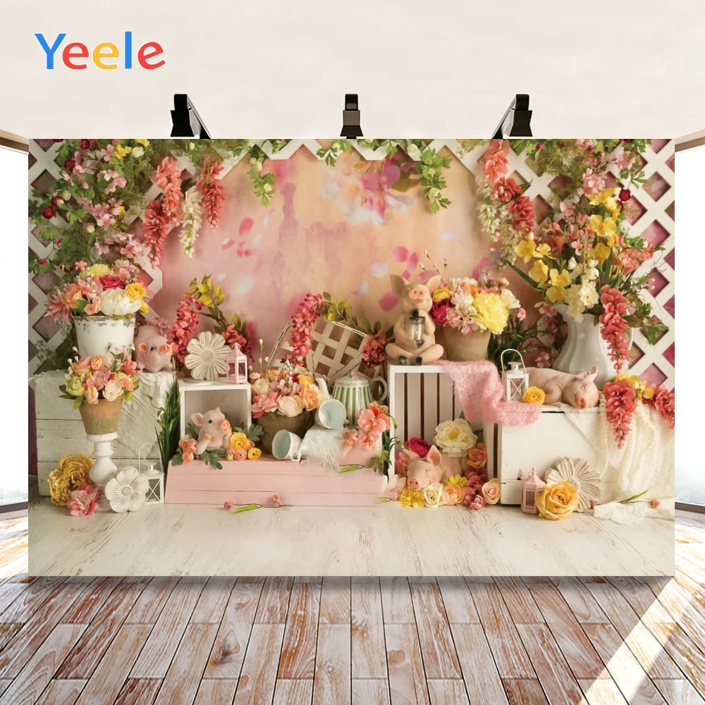 

Виниловый фон Yeele для студийной фотосъемки с изображением баннера, белого деревянного пола, игрушек, свиней