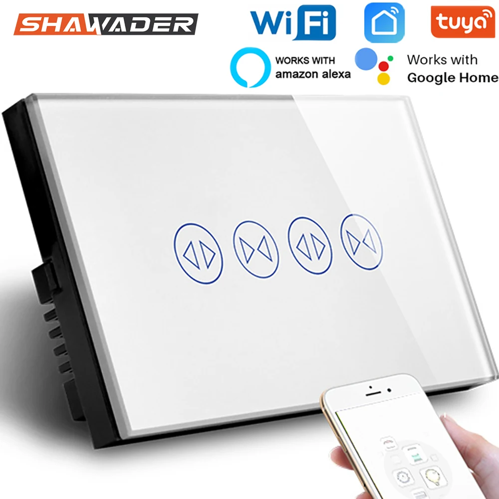 Умный Wi Fi двойной переключатель для затвора сенсорный экран стеклянная панель