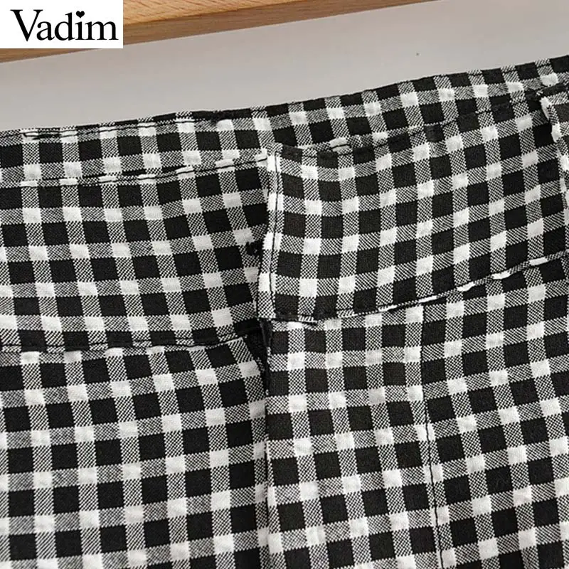 Vadim/женские классические клетчатые брюки в стиле ретро; клетчатые брюки на молнии с карманами; офисная одежда; женские классические брюки до щиколотки; KB132