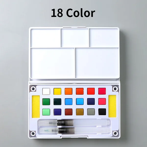 18 color Твердые акварельные краски в наборе, коробка с Кисть для рисования, ручка, портативный водный цвет, пигмент для школьников, начинающих товары для рукоделия - Цвет: 18 color