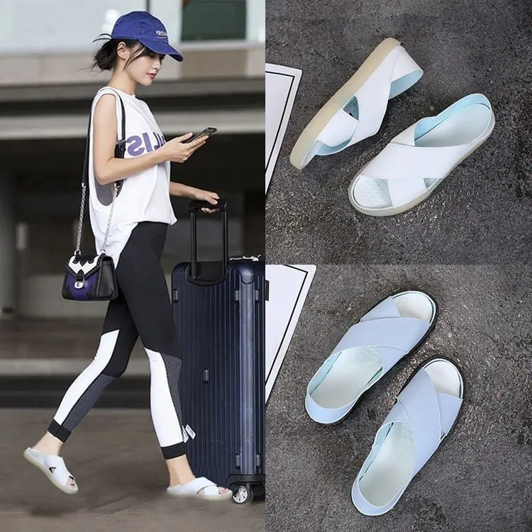 

Autumn Korean-style College Style Slipper Women's Summer Outer Wear Simplicity Cross Versatile Suede Sandals Students Casual Sho
