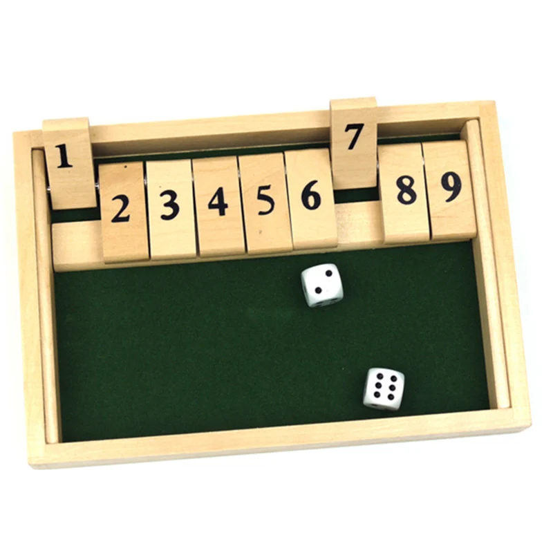 Flop Games Shut Box Wooden Board Game with Dice for Classroom Home Party Kid Adults BM88