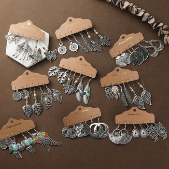 

Vintage Long Leaf Flowers Butterfly Owl Wing Birds Shaped Dangling Earrings Jewelry Ethnic Wooden Stones Bead Shells Earring