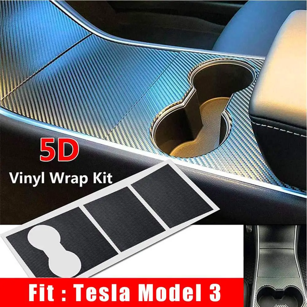 

Practical Car Sticker 5D Carbon Firber Sticker Protector Interior Decoration Black For Tesla Model 3 Center Console Wrap Kit