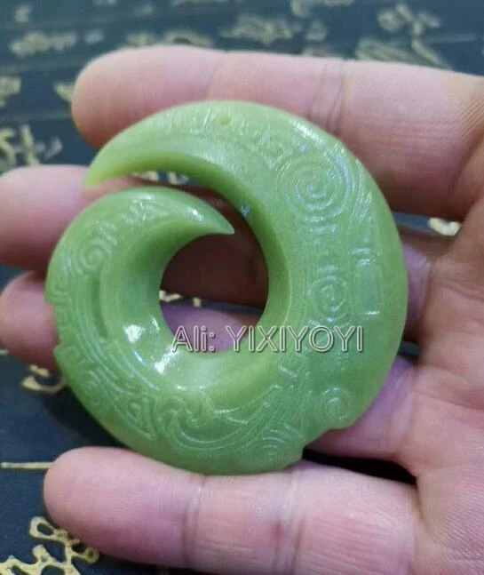 

Natural Fluorite Luminous Stone Carved Chinese Ancient Round Dragon Hollow Pendant + Rope Necklace Glow in Dark Stones Jewelry