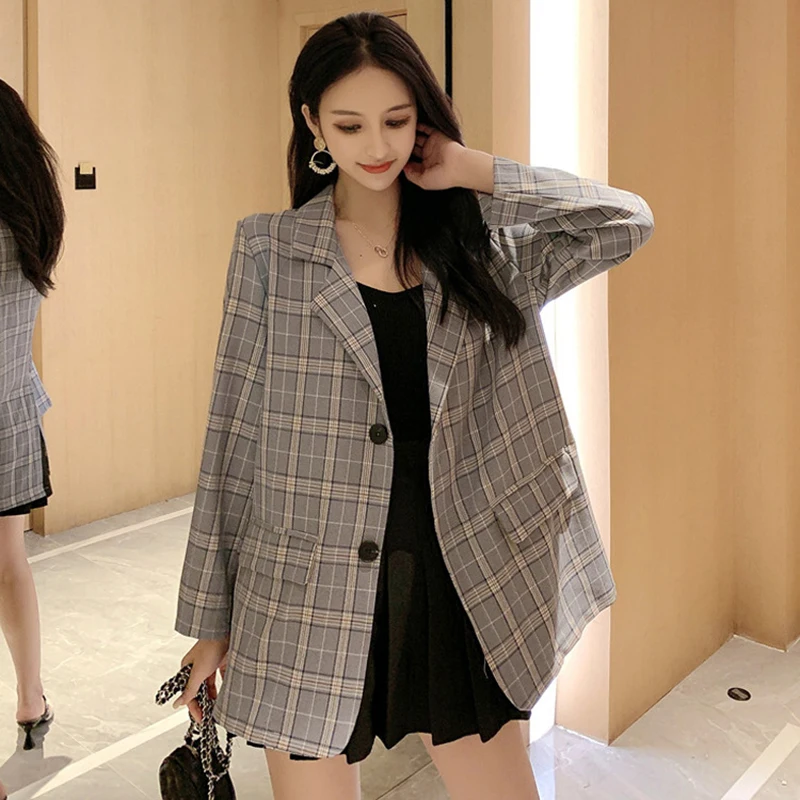 

Net Red Plaid Small Suit Casual Jacket Female Spring and Autumn 2020 New Korean Style Loose Suit Drape Thin Top