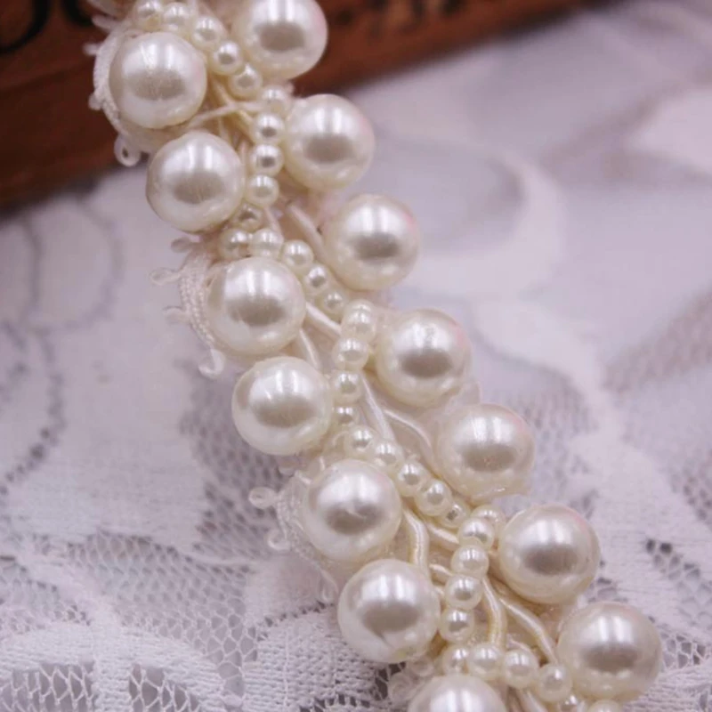 White Black Pearl Beaded Lace Fabric Embroidered Lace Ribbon Trim Beaded Fringe Sewing Material Clothing Accessories 1yards/Lot