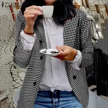 

ZANZEA 2020 Fashion Office Lady Blazers Women Plaid Check Blazer Casual Pockets Blazer Feminino Lapel Buttons Chaqueta Mujer 5XL