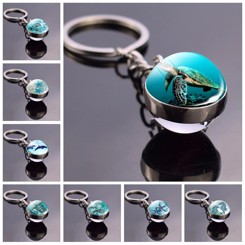 BlueSeaMarineLifeJewelryTurtleDolphinSeashellsKeyChainKeyring