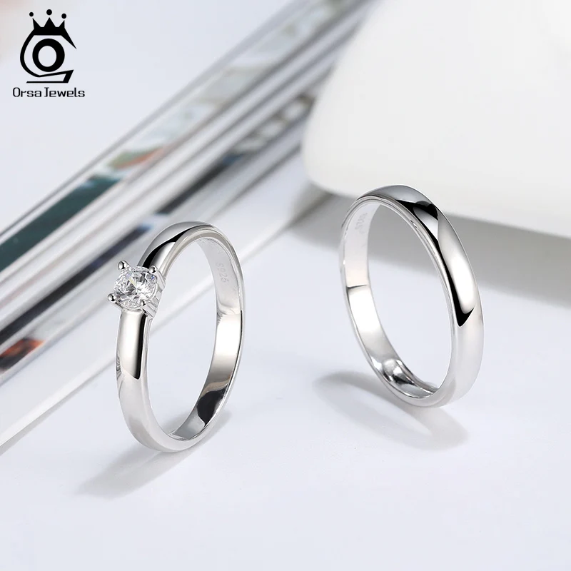 ORSA JEWELS, классические кольца для пар, Настоящее 925 пробы, Серебряный подарок на день Святого Валентина, обручальное кольцо, модные украшения SR196