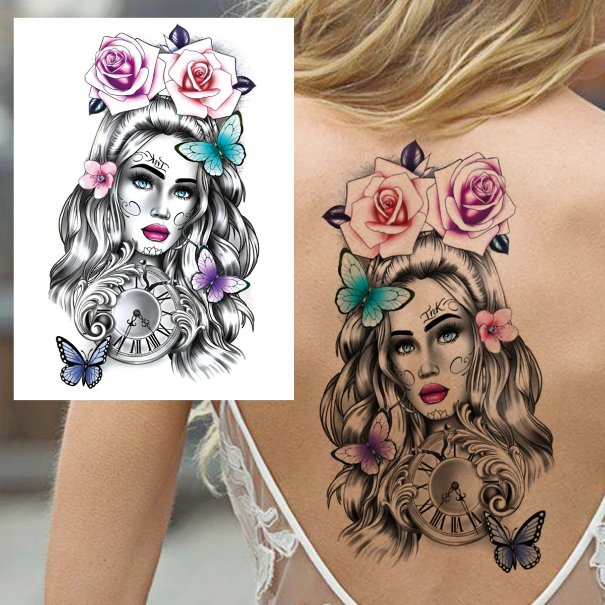 Feather Flower Rose Temporary Tattoos For Women Men Adult Masked Gangster  Tattoo Sticker Butterfly Triangle Fake 3d Tatoos Decor - Temporary Tattoos  - AliExpress