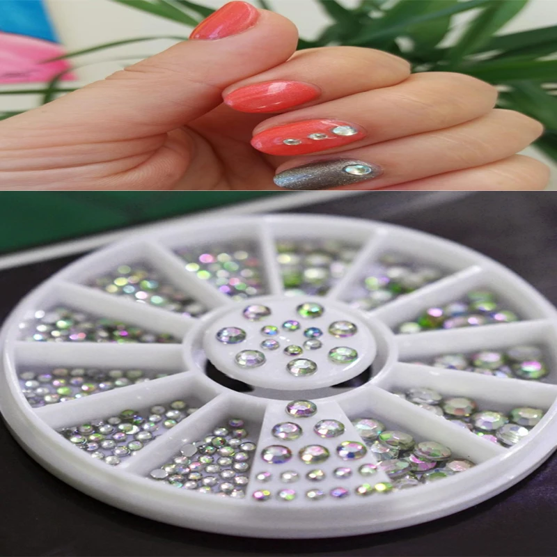 

Mixed Sizes 1 Wheel 2000pcs Holographic Nail Art Rhinestones (2-5mm) Stones 3D Shiny Opal AB Nail Rhinestones Wheels ZP-14#