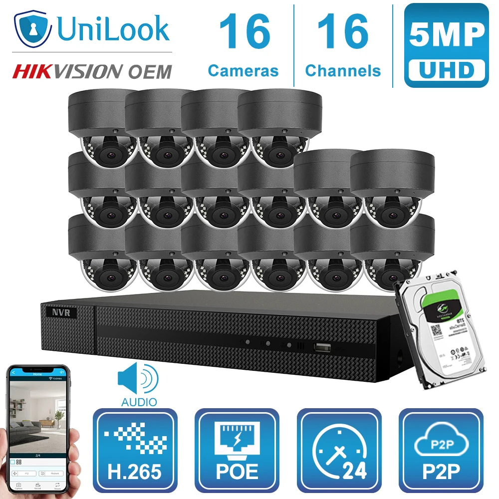 UnILook 16CH NVR 8/10/12/16 шт 5MP POE IP камера комплект системы безопасности аудио ночное