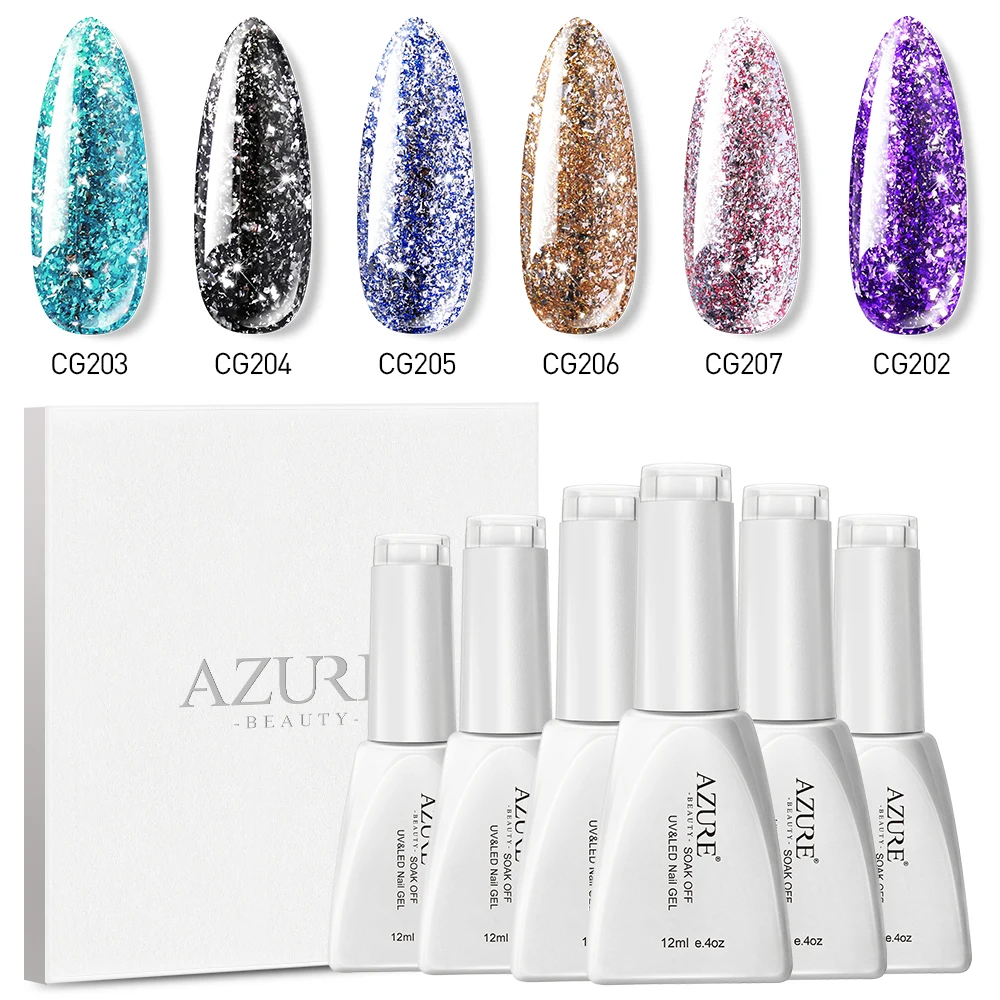 Azure beauty, 6 шт./лот, блестящий УФ-гель для ногтей, полуперманентные Платиновые блестки, светодиодная эмаль для ногтей, долговечный светодиодный гель - Цвет: 8