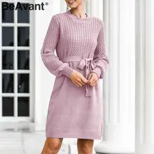BeAvant трикотажное платье с высокой талией, женское элегантное мягкое ТРАПЕЦИЕВИДНОЕ платье-свитер с поясом, офисное женское однотонное облегающее шикарное осеннее платье
