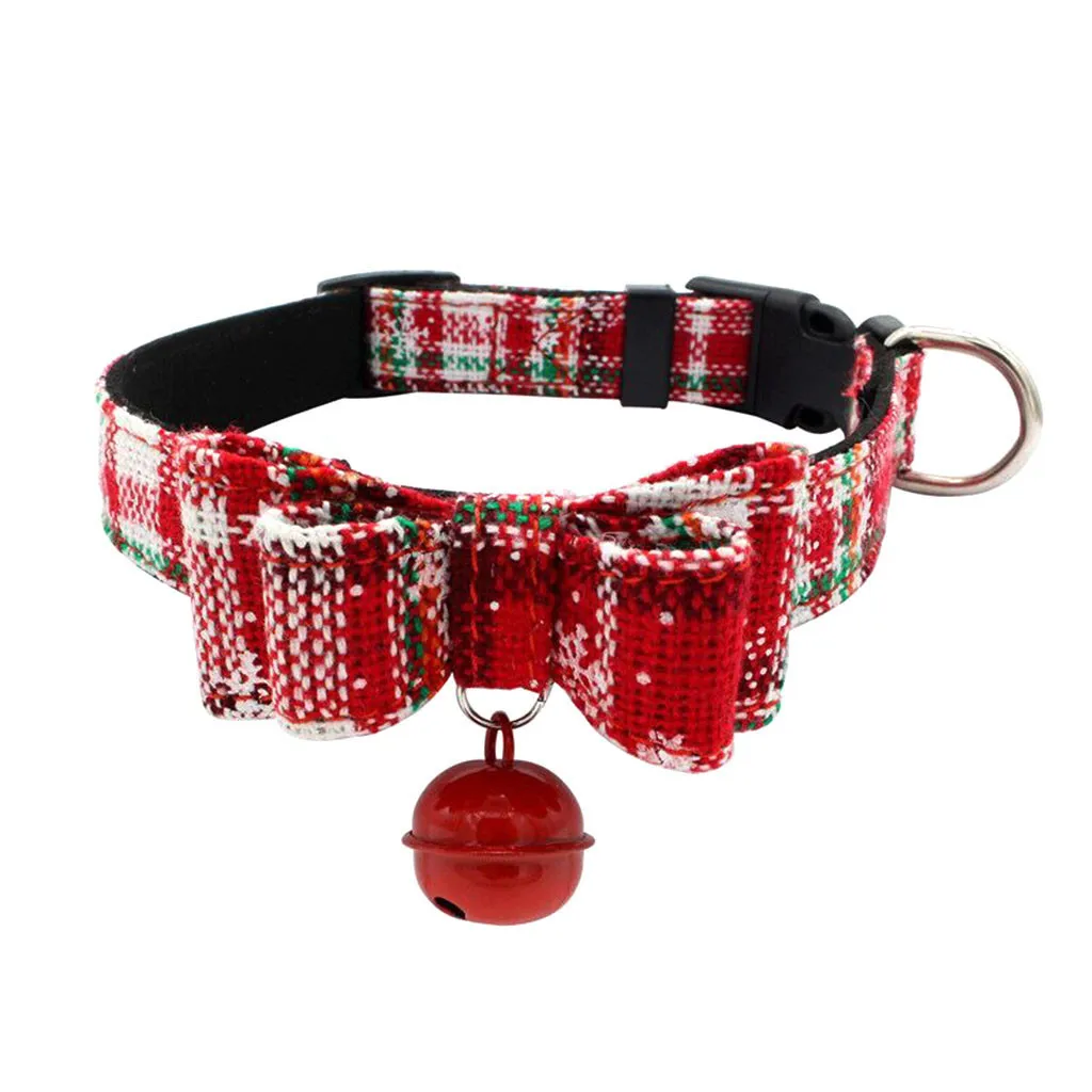Pet Cat And Dog Necklace Popular Christmas Adjustable Printed Collar With Bell Dog Puppy Pet Cat Collars