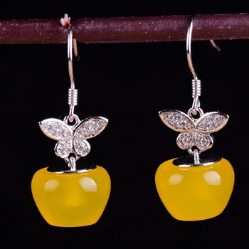 

925 Silver Natural Jade Apple Earrings Woman