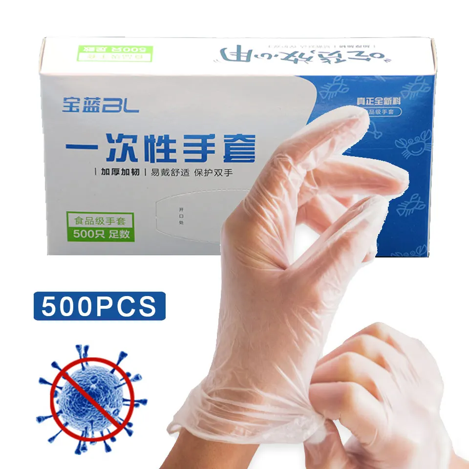 

500 Pcs Disposable Plastic Gloves 200Pcs Safety Protection Women Men Work Food Grade Waterproof Hand Gloves Security Protective